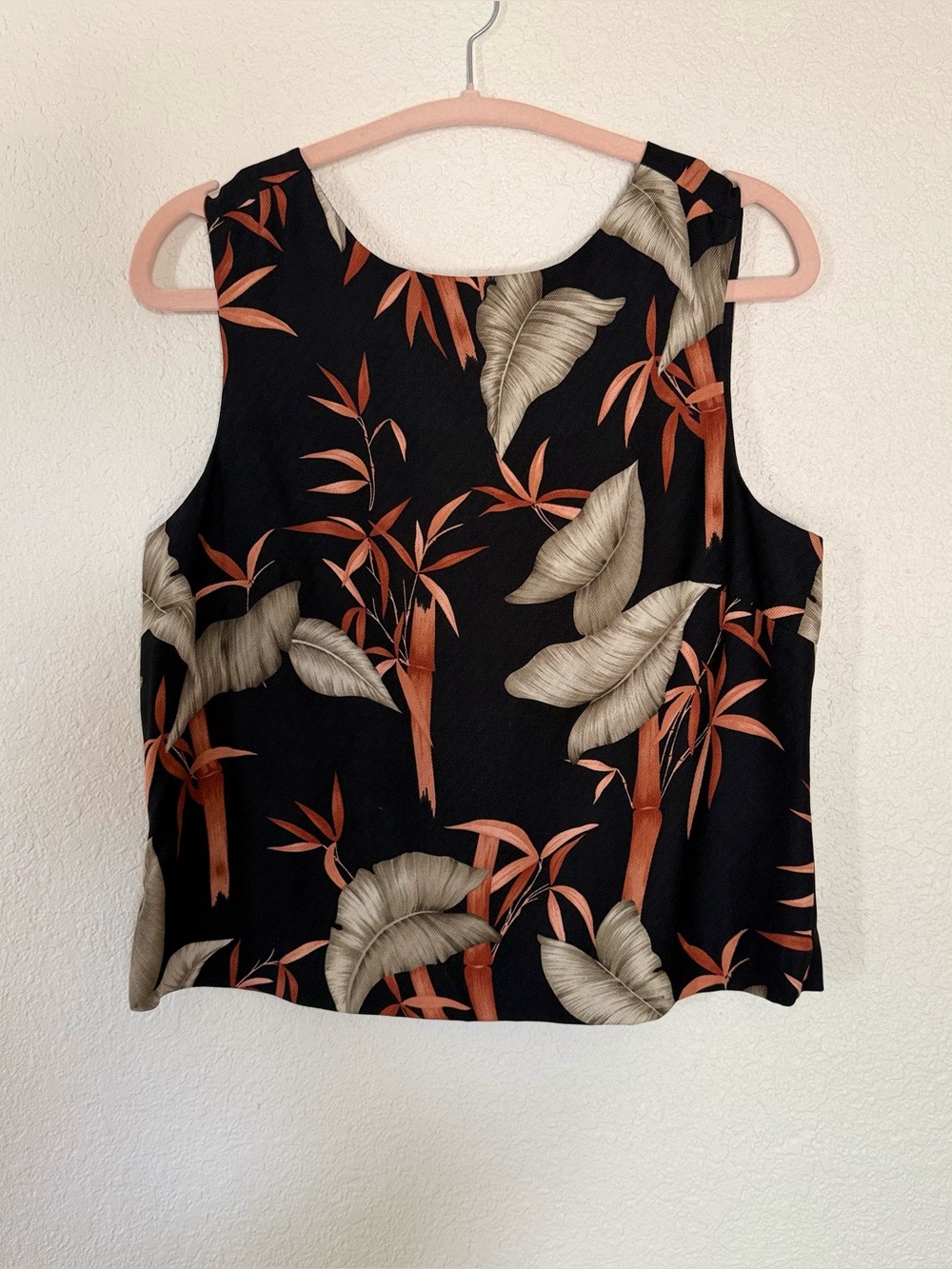 Vintage Tommy Bahama Black Silk/Wool Tropical Print Sleeveless Top